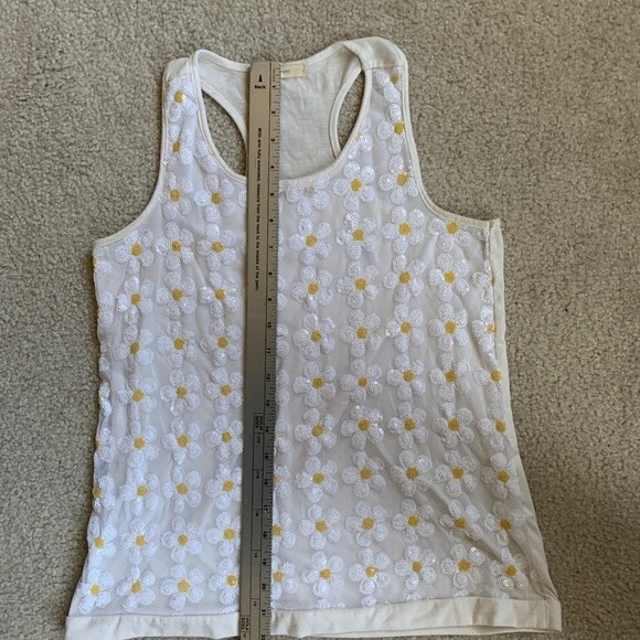 Soprano Sequin White with Chiffon Daisy Overlay Tank Girls Size XL (16) - Picture 10 of 11